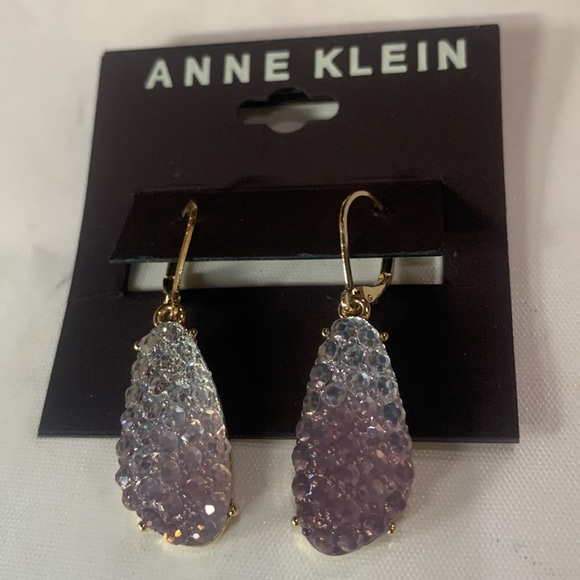 New ANNE KLEIN Gold-Tone Purple Ombré Stone Drop Earrings - Picture 2 of 3